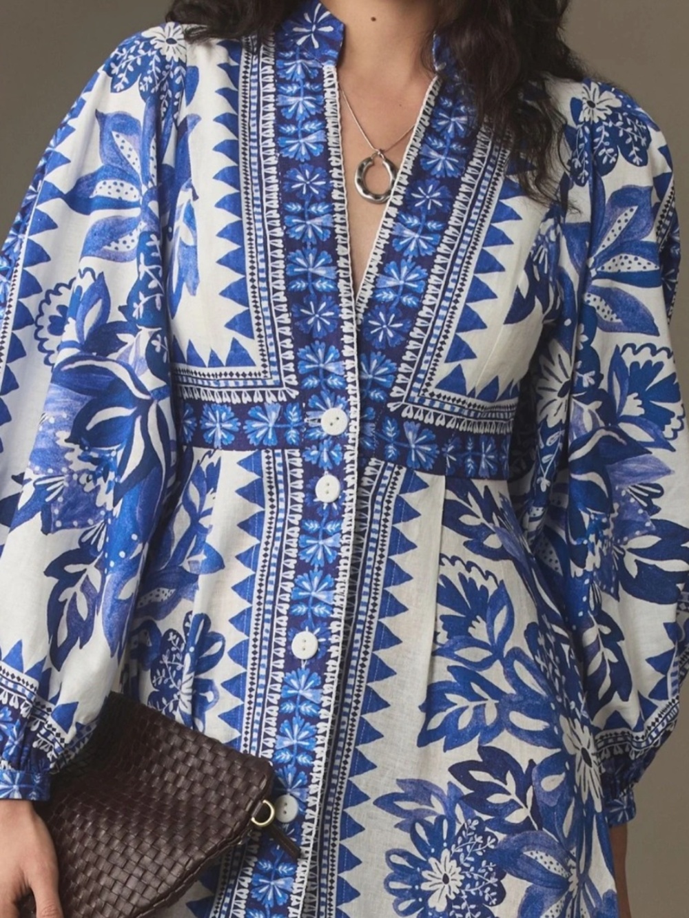 NWT! 💙 FARM Rio Flora Tapestry Linen-Blend Maxi Dress, Size L! - Picture 4 of 10